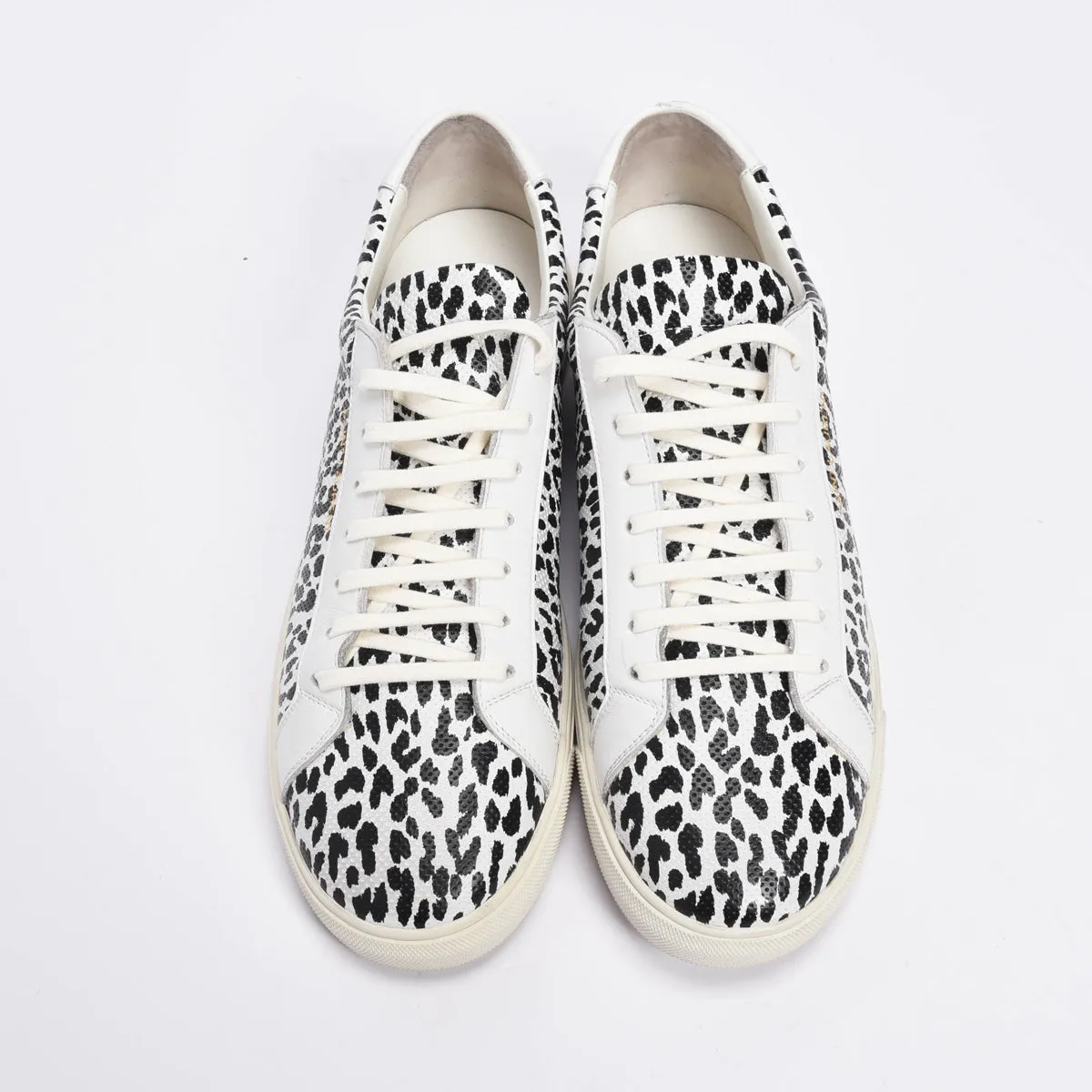 Saint Laurent White Leopard Perforated Leather SL10 Sneakers 47