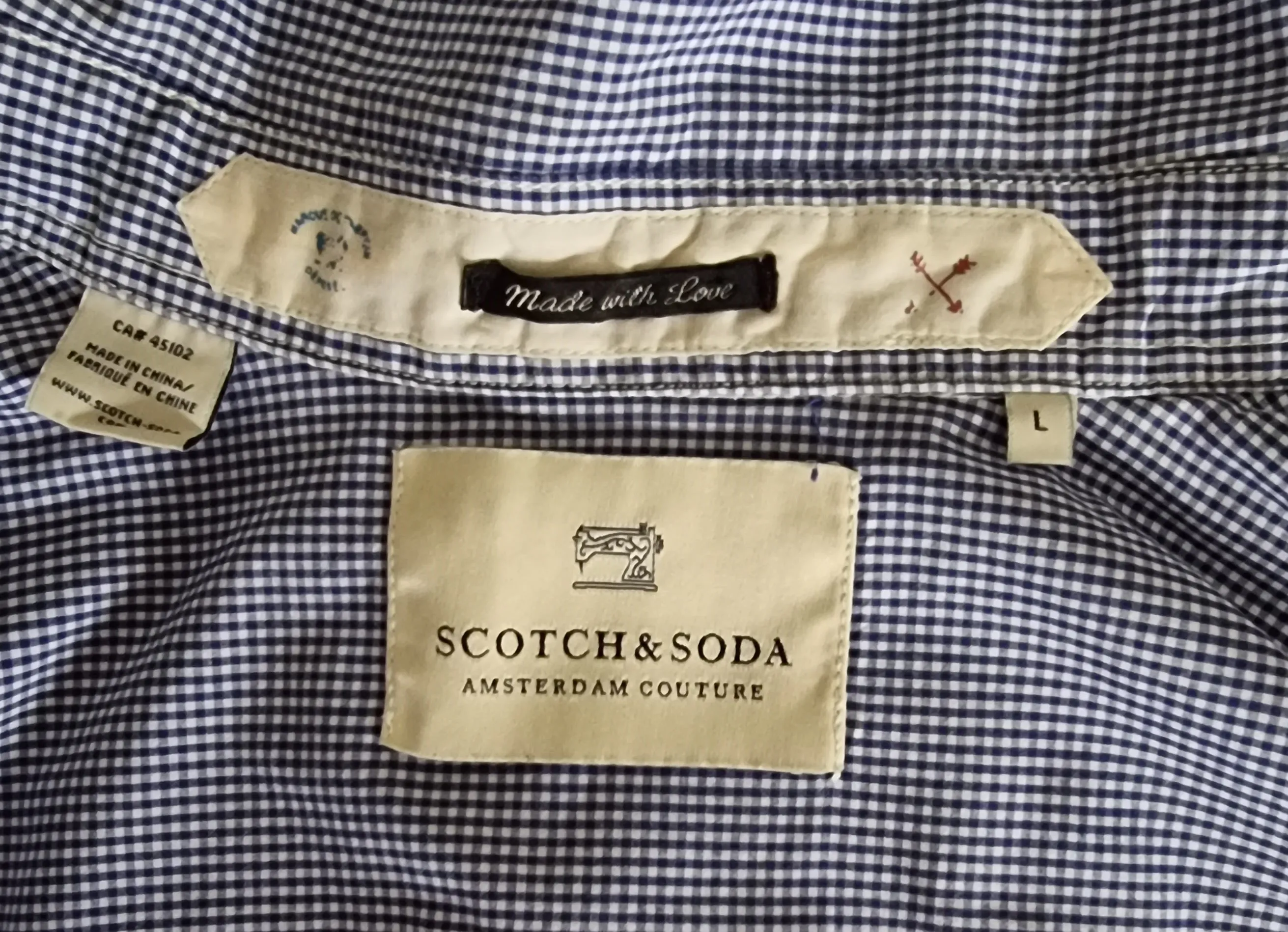 Scotch & Soda Blue & White Oxford Collar Cotton Check Mens Shirt Size M