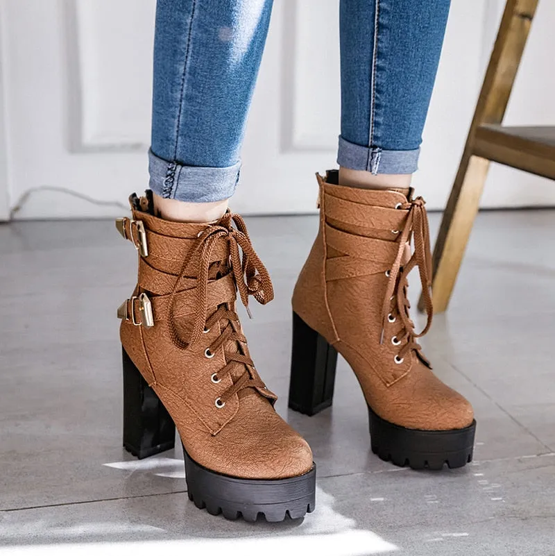 Square High Heels Ankle Boots