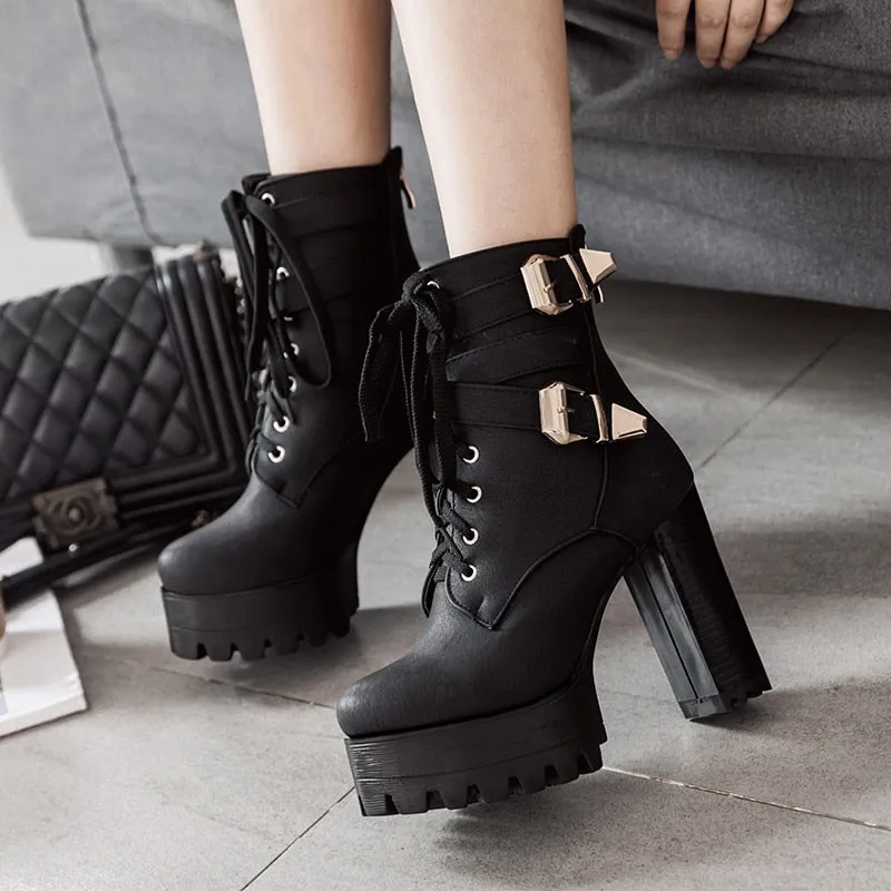 Square High Heels Ankle Boots