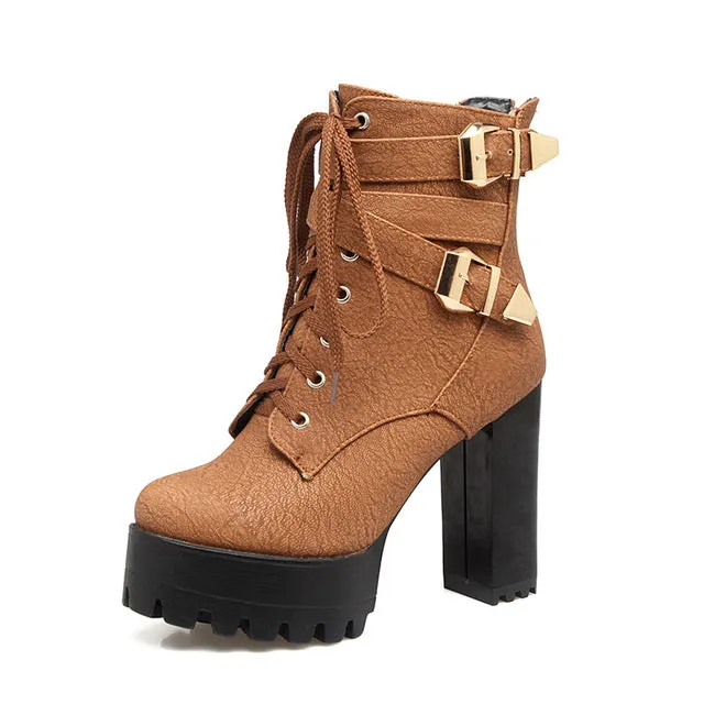 Square High Heels Ankle Boots