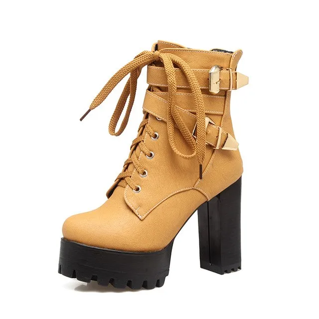 Square High Heels Ankle Boots