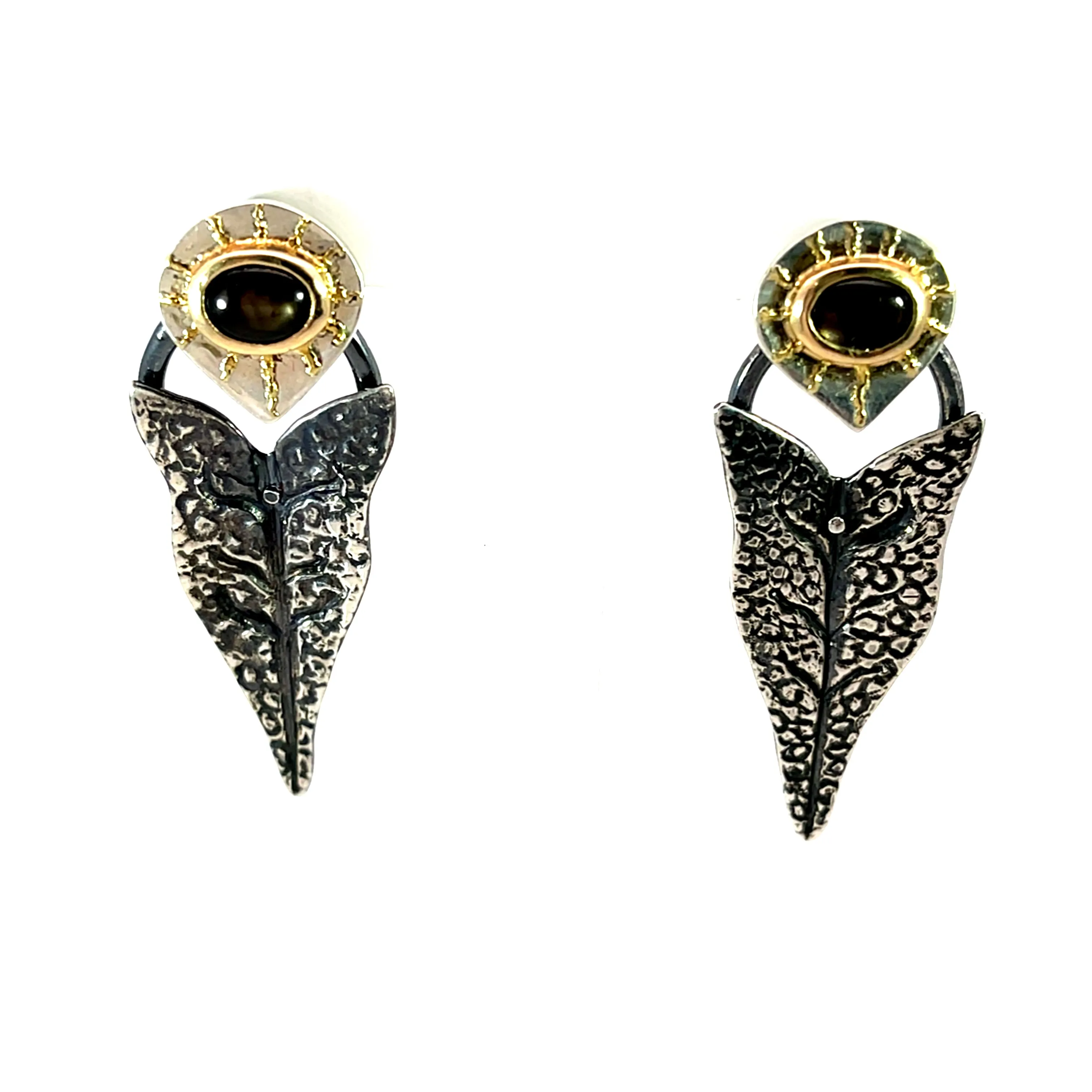 Sterling Silver Studs with Star Sapphires and 18k Yellow Gold