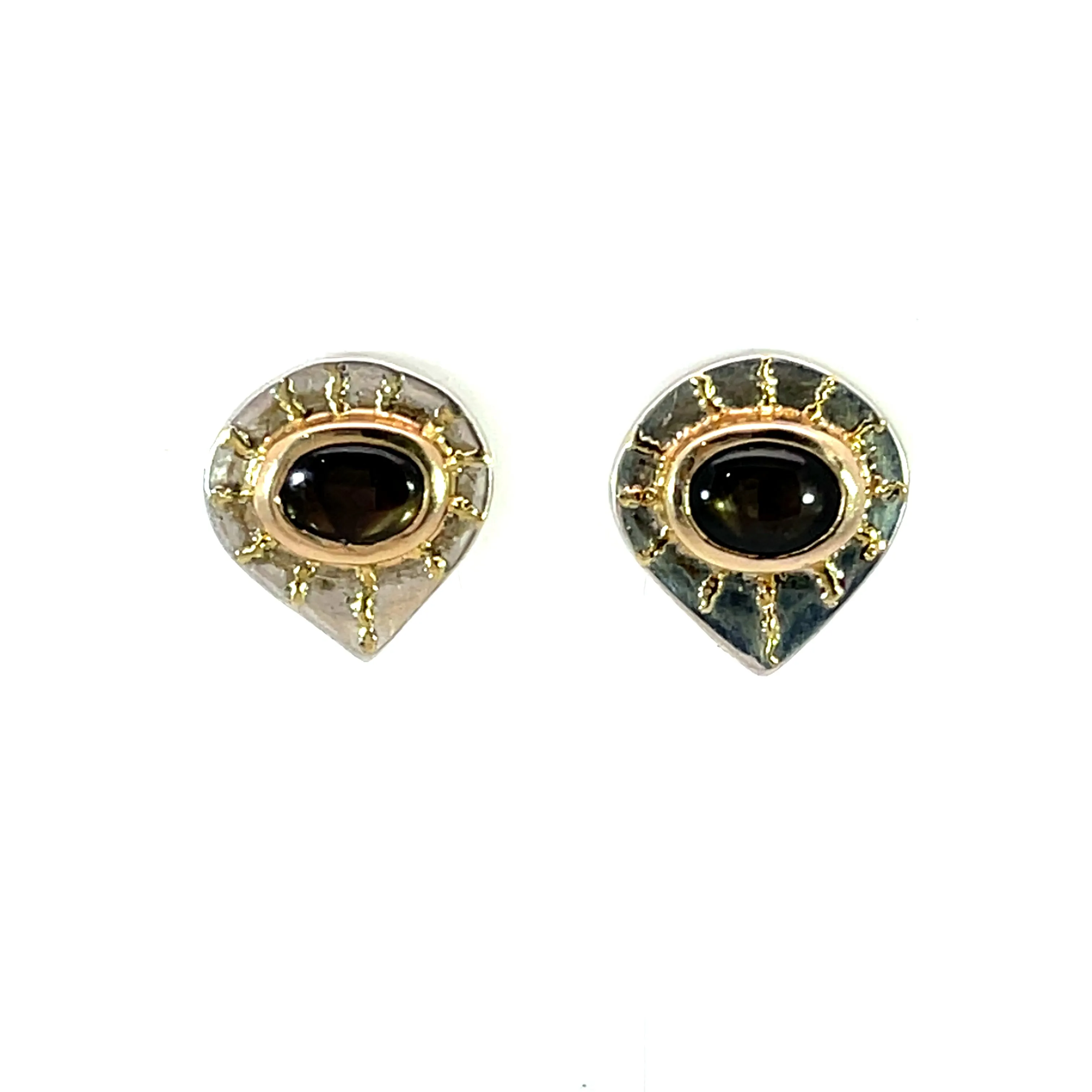 Sterling Silver Studs with Star Sapphires and 18k Yellow Gold