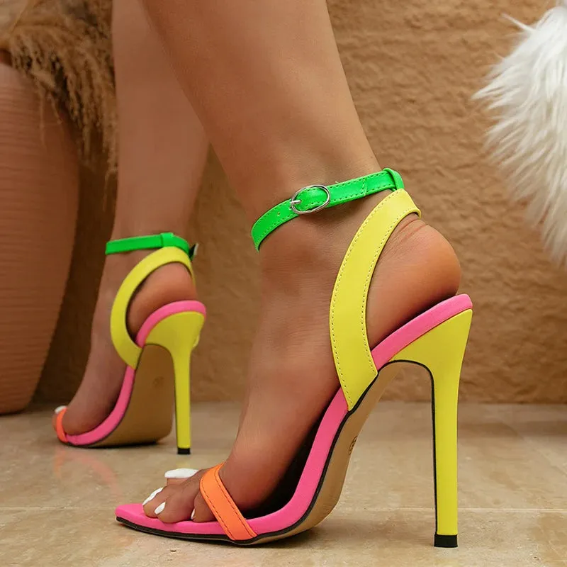 TEEK - Mixed Color Pointed Toe Ankle Strap Sandals