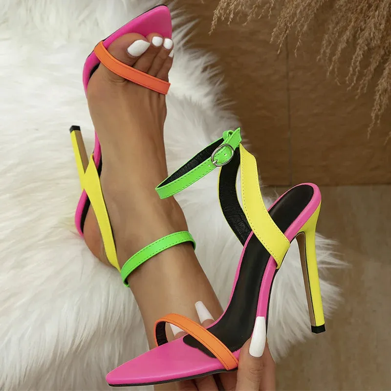 TEEK - Mixed Color Pointed Toe Ankle Strap Sandals