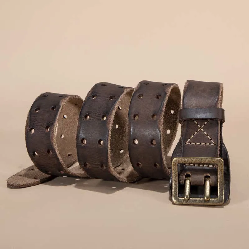 Timeless Square Buckle Double Prong Cowhide Leather Belt