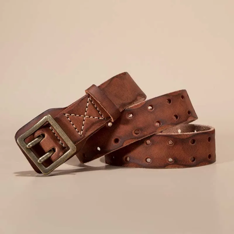 Timeless Square Buckle Double Prong Cowhide Leather Belt