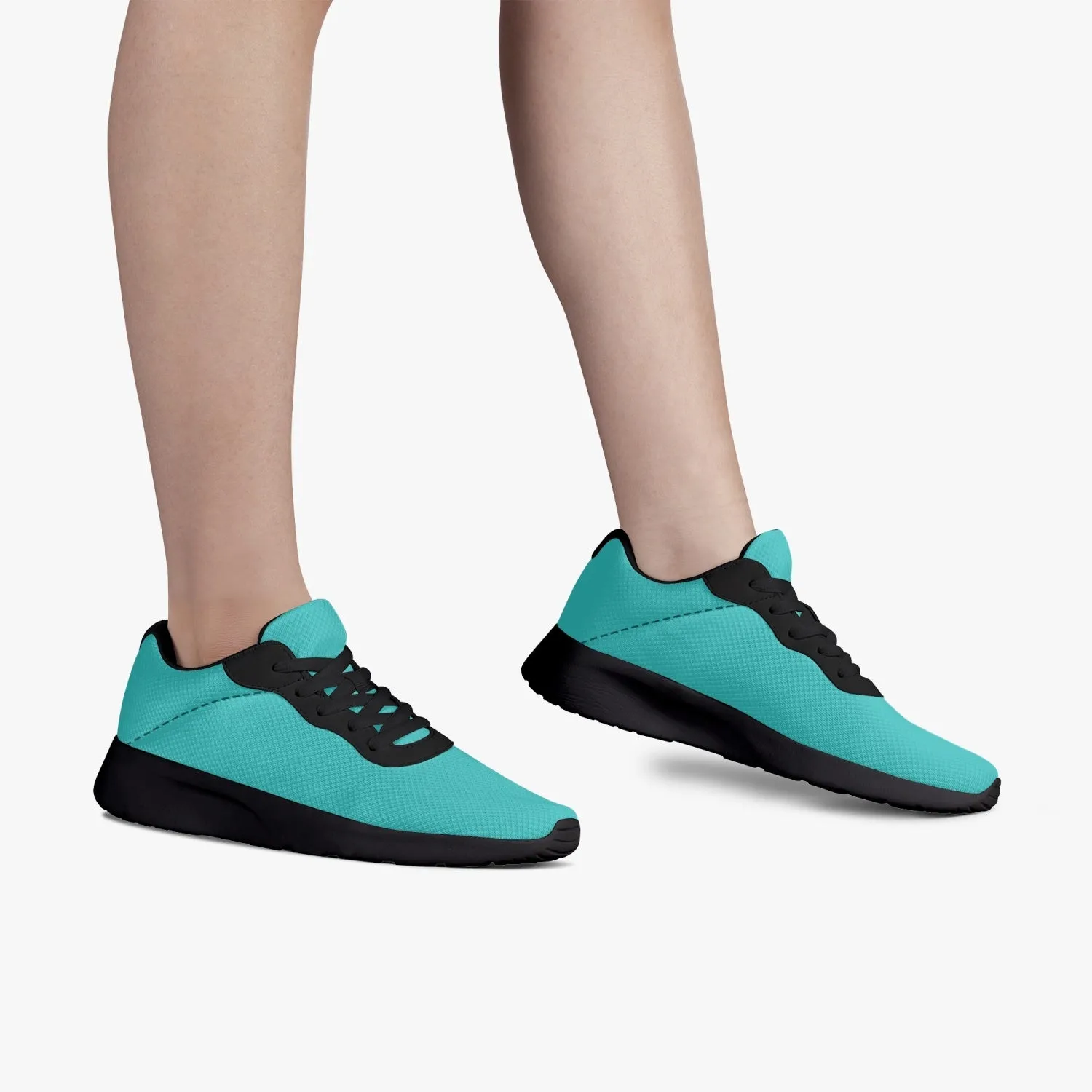 Turquoise Blue Color Unisex Sneakers, Soft Blue Solid Color Best Lifestyle Unisex Casual Designer Mesh Running Shoes With Black Soles