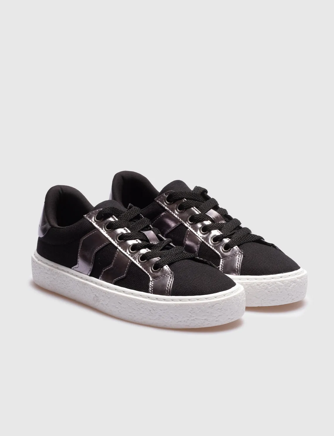 Women Black Lace Up Sneakers