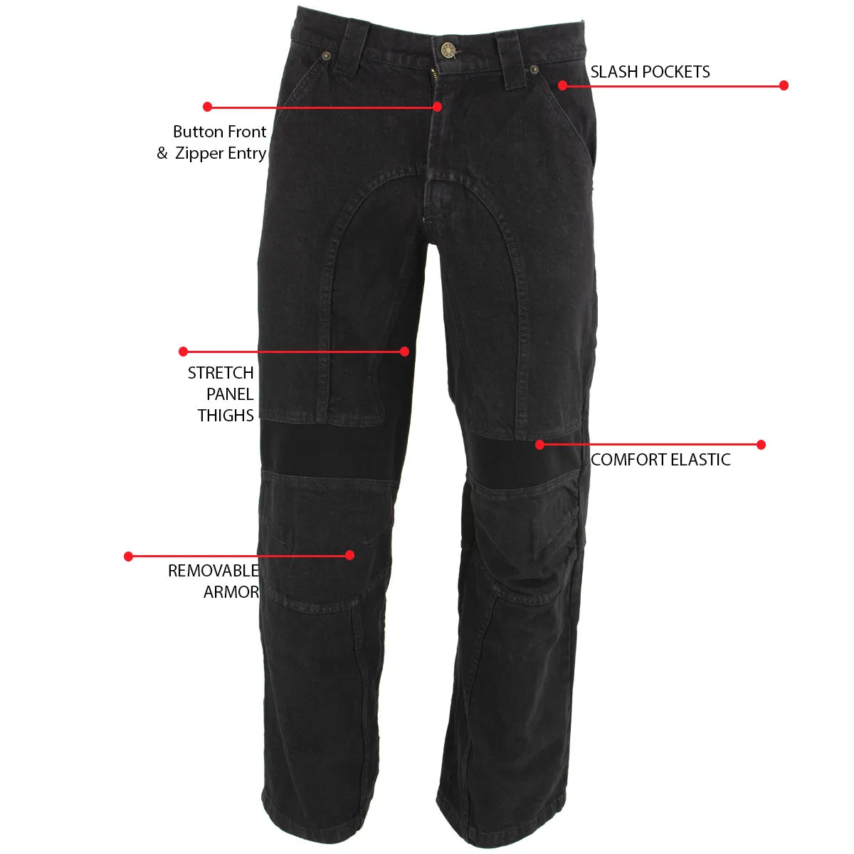 Xelement 055030 Men's Classic Fit Black Denim Motorcycle Racing Pants