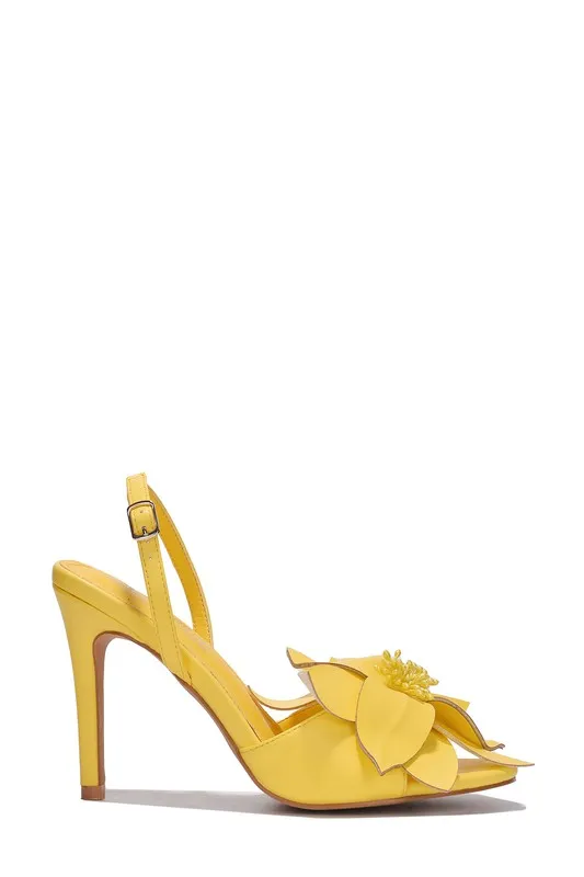 Yellow Womens Flower Open Toe Slingback Heeled Sandals